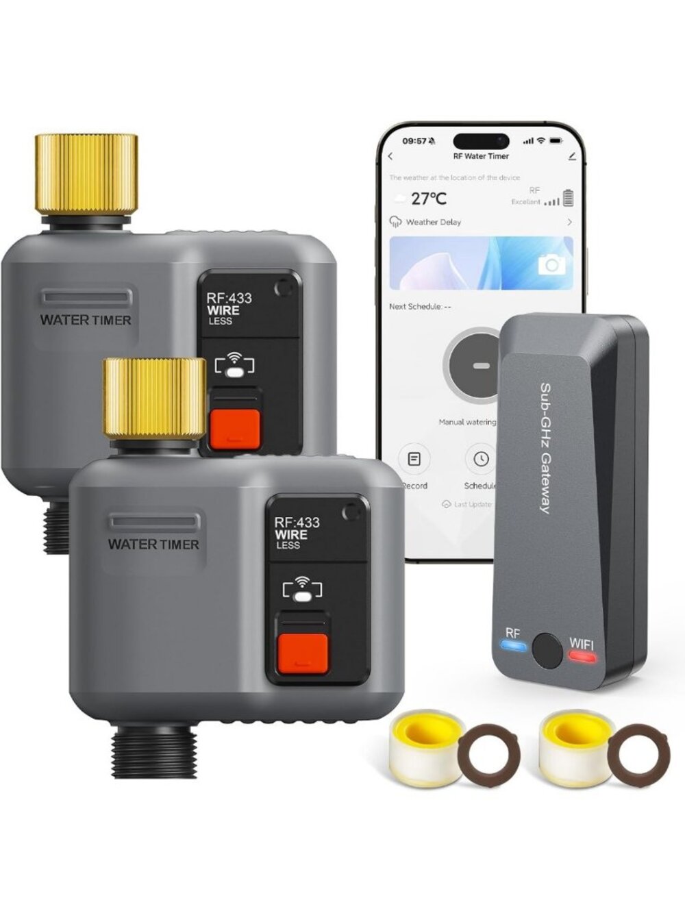 Smart WiFi Garden Hose Timer with 2 Valves & Hub - Automatic Watering System